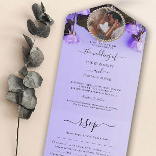 Uno Foto Boda Púrpura Todo En Una Invitación