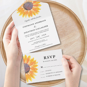 Uno Girasol acuarela todo en una invitación de matrimo