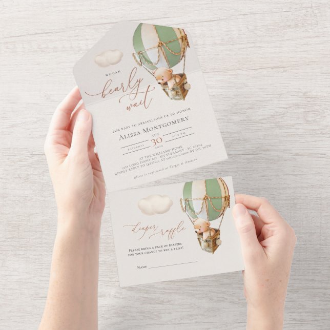Uno Globos De Oso Baby Shower Todo En Una Invitación (desgarro)