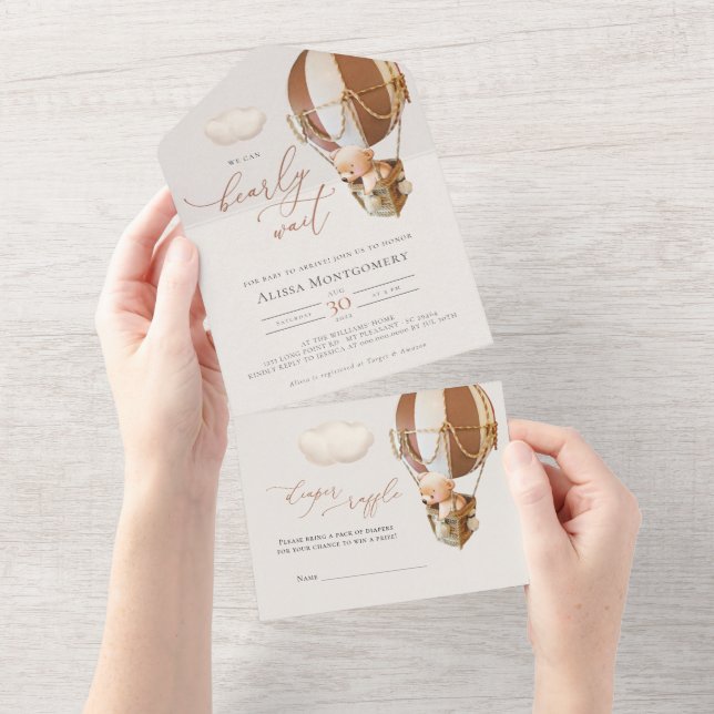 Uno Globos De Oso Baby Shower Todo En Una Invitación (desgarro)