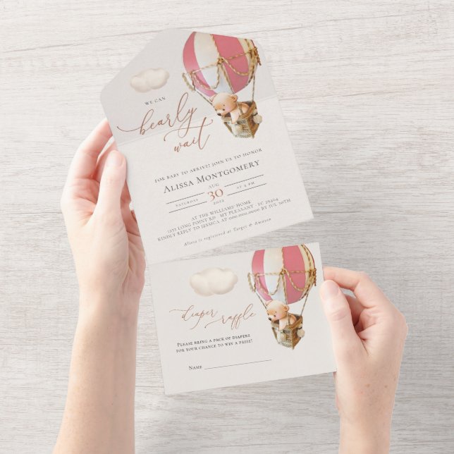Uno Globos De Oso Baby Shower Todo En Una Invitación (desgarro)
