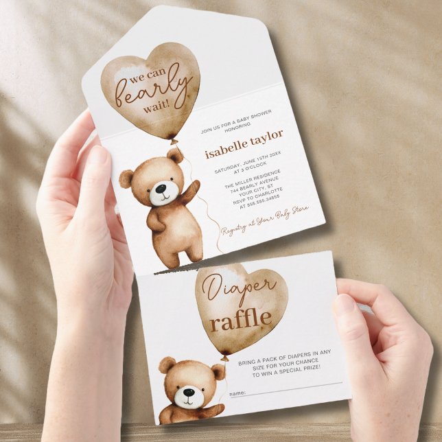 Uno Globos De Oso Baby Shower Todo En Una Invitación (Bear Balloons Baby Shower All In One Invitation)