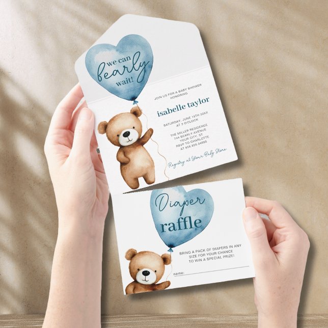 Uno Globos De Oso Baby Shower Todo En Una Invitación (Bear Balloons Baby Shower All In One Invitation)