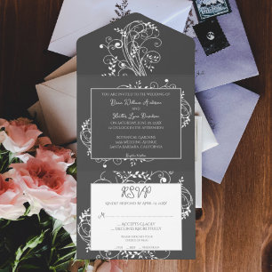 Uno Gray Flourish Boda Todo En Una Invitación