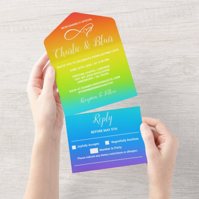 Uno Invitación a un arcoiris todo en una boda (desgarro)