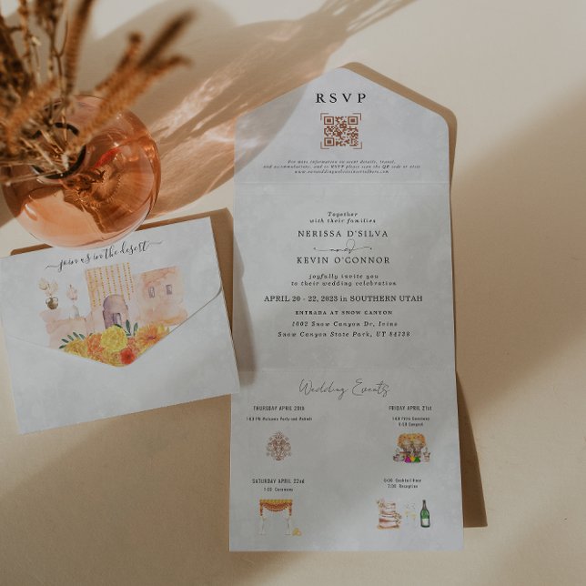 Uno Invitación de boda Boho Desert Cactus | Todo en un (Subido por el creador)