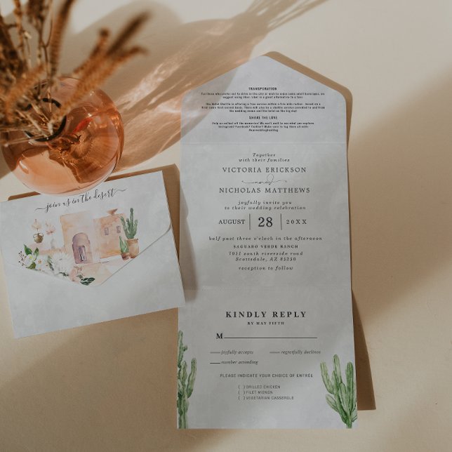 Uno Invitación de boda Boho Desert Cactus | Todo en un (Subido por el creador)