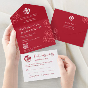 Uno Invitación de Boda China Floral Elegante Todo en U