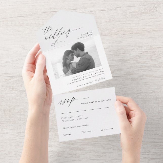 Uno Invitación de boda con caligrafía moderna todo en  (desgarro)