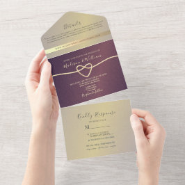 Uno Invitación de boda con caligrafía púrpura todo en 
