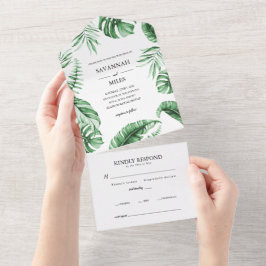 Uno Invitación de boda con vegetación tropical todo en