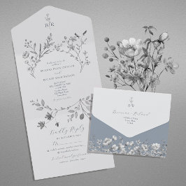 Uno Invitación de boda floral azul polvoriento todo en