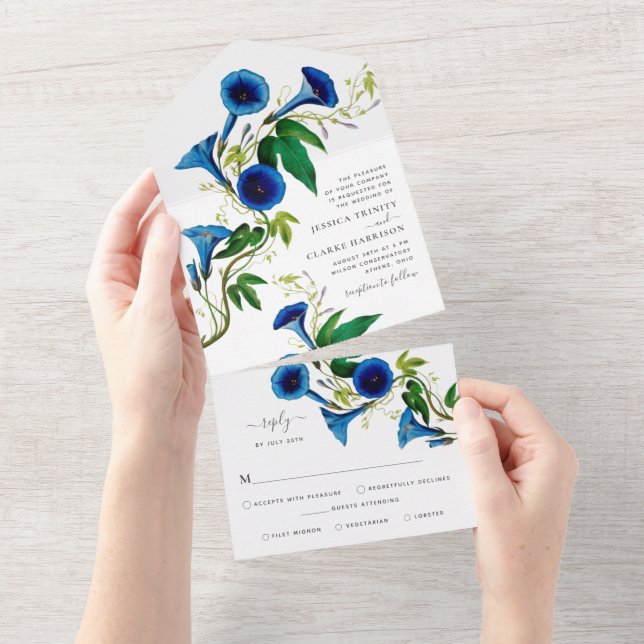 Uno Invitación de boda floral botánica antigua todo en (desgarro)