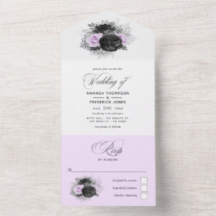 Uno Invitación de boda floral de lila y carbón Todo en