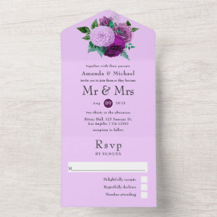 Uno Invitación de boda floral lila y púrpura todo en u
