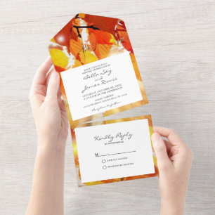 Uno Invitación de boda Otoño Hojas de Otoño Todo en Un