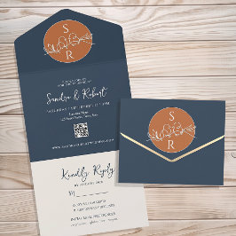Uno Invitación de Boda Terracotta Monograma Todo en Un
