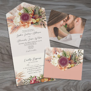 Uno Invitación floral boho de frutas para boda todo en