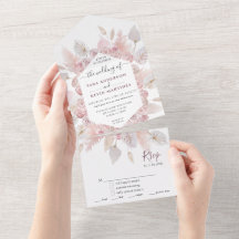 Invitación floral de boda en rosa polvoriento todo