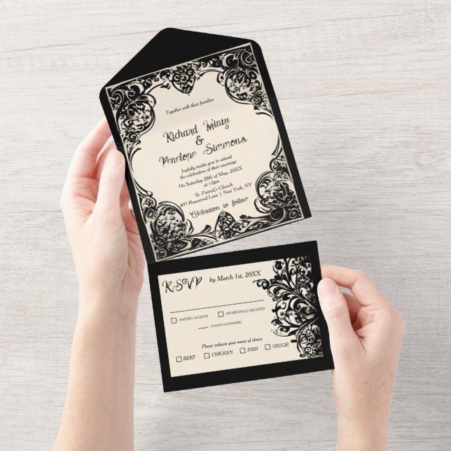Uno Invitación gótica personalizada todo en una boda (desgarro)