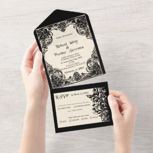 Uno Invitación gótica personalizada todo en una boda