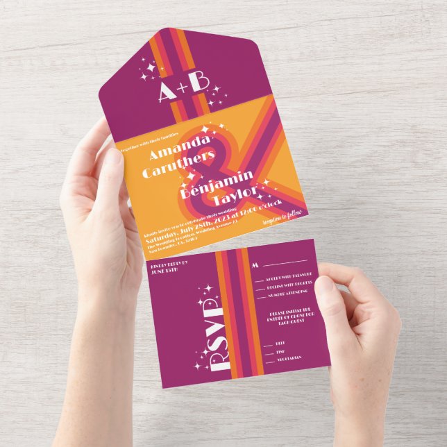 Uno Invitación moderna, retro todo en una boda (desgarro)