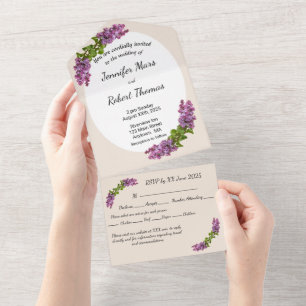 Uno Lilas y Crema Todo en una Invitación de Boda_2