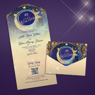 Uno Luna y estrellas Boda todo en una invitación