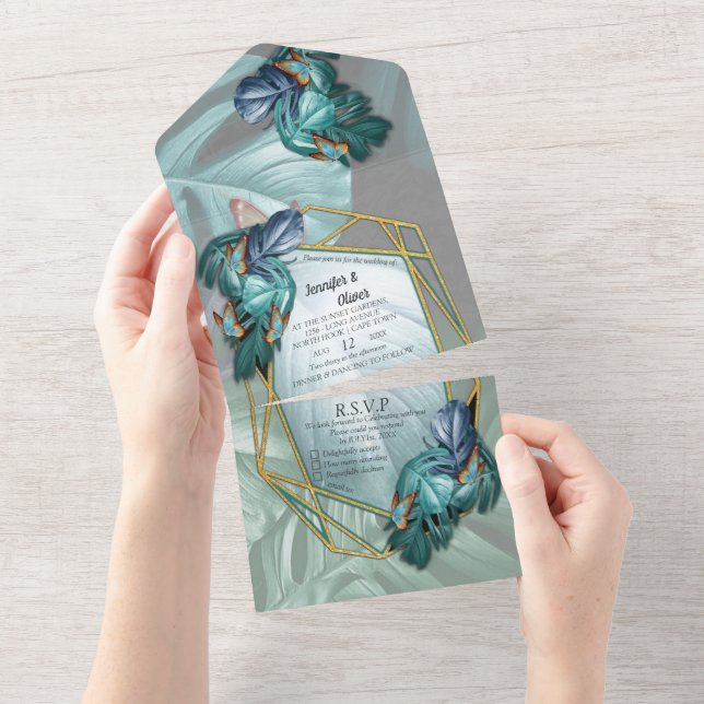 Uno Mariposas del Paraíso Invitación de Boda Todo en U (desgarro)