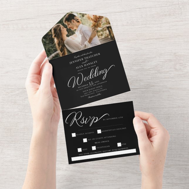 Uno Moda Guión Boda Moderno Todo En Una Invitación (desgarro)