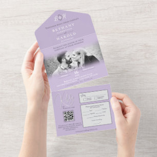 Uno Monograma de lavanda todo en una sola invitación d