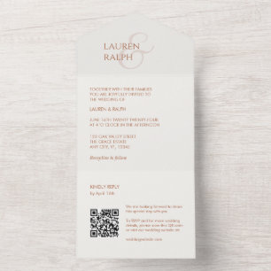 Uno Monograma de marfil ocre QR todo en una invitación