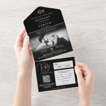 Monograma negro todo en una invitación de matrimon