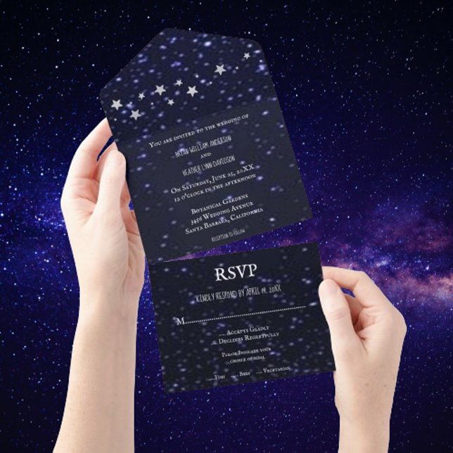 Uno Noche estrellada todo en una invitación de boda (Starry Night All in One Wedding Invite)