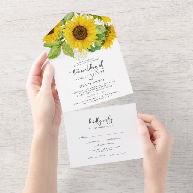 Uno País Boda De Girasol Todo En Una Invitación (desgarro)