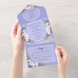 Uno Peony Garden Periwinkle Todo en una Invitación de
