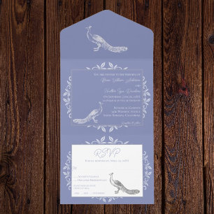 Uno Periwinkle Peacock Florece Todo En Una Invitación