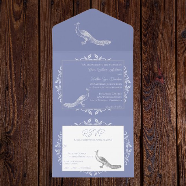 Uno Periwinkle Peacock Florece Todo En Una Invitación (Periwinkle Peacock Flourish All in One Invitation)