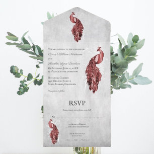 Uno Red Peacock Boda Todo En Una Invitación