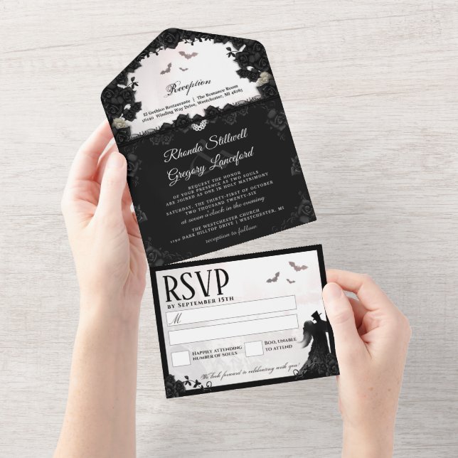 Uno Romance gótico Boda todo en una invitación (desgarro)