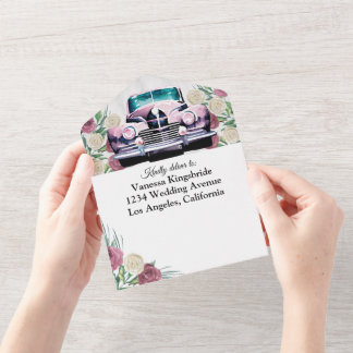 Uno Rosas de coche clásico todo en una sola invitación