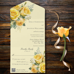 Uno Roses amarillos Código QR todo en una invitación d