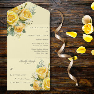 Uno Roses amarillos todo en una invitación de matrimon