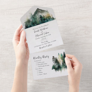 Uno Selva acuarela rústica todo en una sola invitación