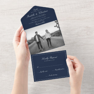 Uno Sencillez Elegancia Foto Boda Invitación Todo En U