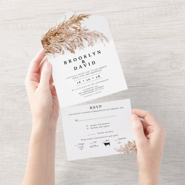 Uno Simple Pampas Grass todo en una boda invitación (desgarro)