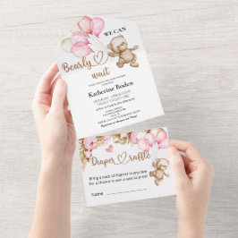 Uno Teddy Bear Baby Shower Todo En Una Invitación