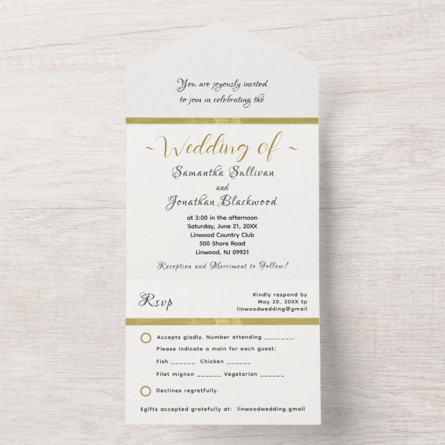 Uno Todo en una boda Invitación simple elegante oro (Interior)