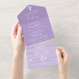 Uno Todo En Una Invitación Cruce Floral Baptismo Lilac
