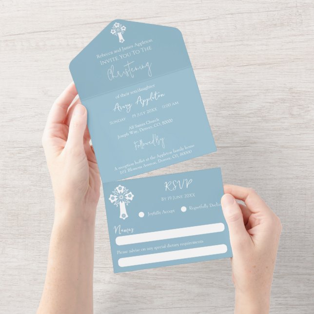 Uno Todo En Una Invitación Floral Cross Sky Bue (desgarro)